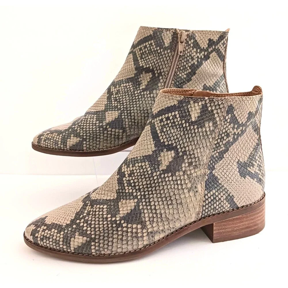 NEW Lucky Brand Lenree Python Print Leather Ankle Boot Side Zip Sz 7.5